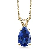 Gem Stone King 14K Yellow Gold Blue Created Sapphire Pendant Necklace for Women | 2.00 Cttw | Gemstone September Birthstone | Pear Shape 8X6MM | With 18 Inch Chain