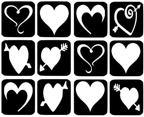 Hearts Glitter Tattoo Stencils - 12 Large Refill Stencils Face Painting Airbrush Festivals (10. Hearts)