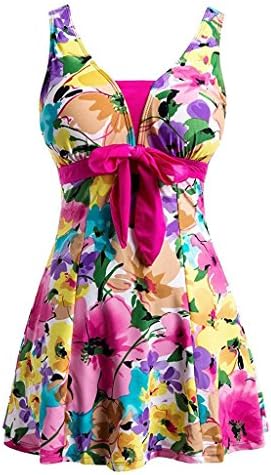 Ecupper ワンピース 水着 レディース ショーツ付き スイムウェア Aライン ストレッチ ノースリーブ スイムドレス 花柄 特売 大きいサイズ 体型カバー 着痩せ ワイヤレスカップ