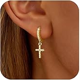 SUYACS 14k Gold Plated Cross Cubic Zirconia Drop Dangle Earrings for Women Trendy 925 Sterling Silver Cross Hoop Huggie Earring Christian Pray Belief Piercing Earring Jewelry Christmas Gifts
