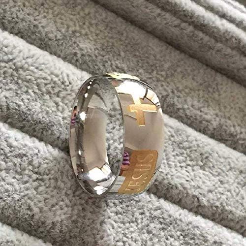 Wedding Band for Men Women - Titanium Steel Silver Plated Christian Ring Jesus Cross Letter Bible Silver Wedding Engagement Band Ring for Men Women Size 6-10 (6)
