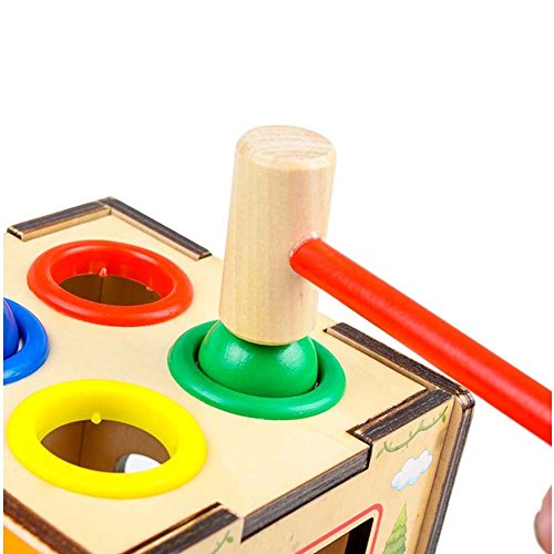 GEDIAO Wooden Learning Hammering & Pounding Toy with Four Balls Educational Toys Set, Developmental Activity Cube Animal Shape Sorter Blocks for Kids Toddlers - Thumbnail 3