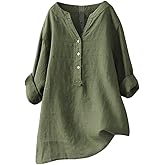 Linen Shirts for Women 2026 Long Sleeve Spring Summer Plus Size Gauze Button Down Tops Casual Loose Breathable Daily T Shirt