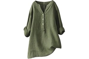 USCHARM 3/4 Length Sleeve Womens Tops Casual Button Up V Neck Plus Size Henley Shirts Summer Short Sleeve Solid Color Blouses