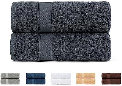 Lot de 2 Serviettes de Douche, 100% Coton 550 g/m², Extra Douces, très absorbantes et à séchage Rapide. Dimensions 70 x 140 cm, Couleur Gris foncé.
