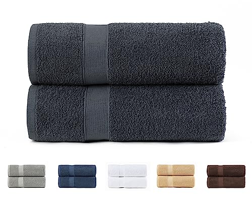 2 Duschtücher, 100% Baumwolle, 550 g/m², extra weich, sehr saugfähig und schnell trocknend, Maße 70 x 140 cm, Dunkelgrau