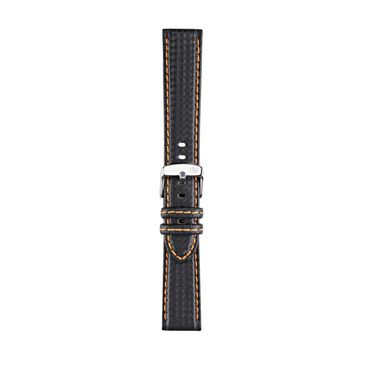 Morellato Men's Sport Collection Biking Strap in Genuine Calfskin Leather - Carbon Fiber Effect - A01U3586977, black/neon orange, 22mm, Strap