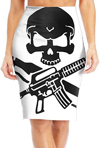 Rifle Skull Bullet Gun Skirt Print Stretch Fashionazzle Women Girls Elegant