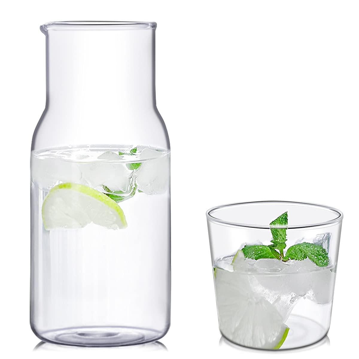 DOEROD Bedside Carafe Night Water Carafe Glass Set, with Tumbler Glass for Bathroom Mouth Washer Dispenser Bedroom Nightstand Drink Home Office, 17oz 500ml