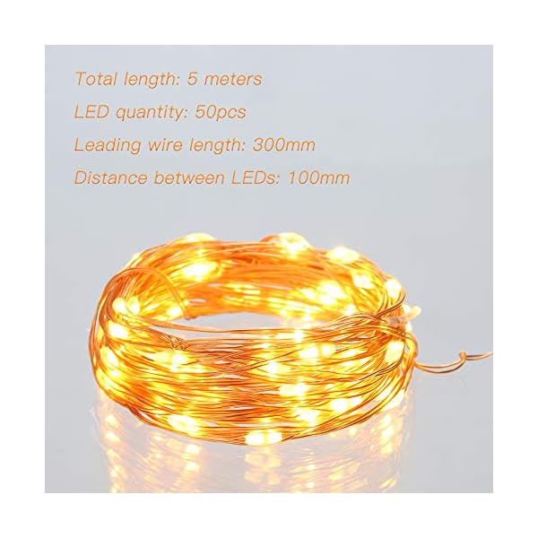2 Catene Luminose LED A Batteria Con 50 LED Ciascuna, 5 Metri, Impermeabili IP65, Luce Bianca, Per Interni Ed Esterni, Feste E Giardino - 5