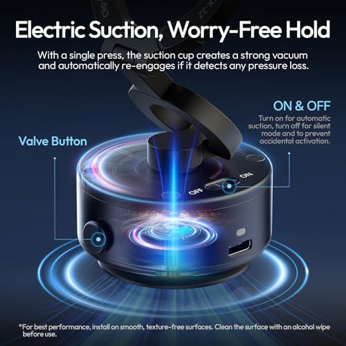 ULANZI SK22 Electric Phone Holder for Car, Vacuum Suction Magnetic Phone Mount, Folable 360° Adjustable Car Accessories for for Car GPS Vlog iPhone 17/17Pro/16/15/14/13/12, Black