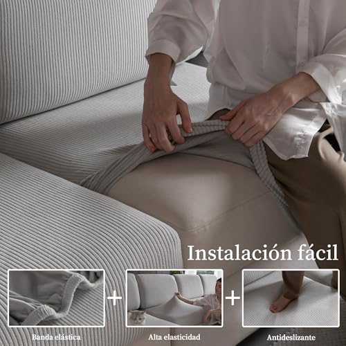 OHSIO Stretch Sofa Cushion Cover, Non-Slip, Washable, Universal, Resistant and Easy to Clean (Light Grey, 2 S Seat Covers + 1 Chaise Longue Cover)