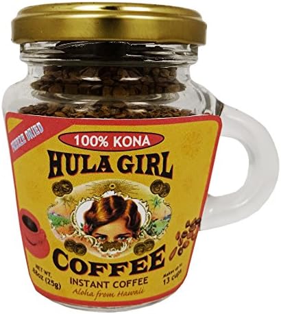 100% Hula Girl Instant Kona Coffee Freeze Dried Jar with Handle 0.88 oz (25g)