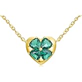 SISGEM 10k Gold Green Four Clover Heart Choker Necklaces for Women, Lucky Jewelry Present for Her, 15-18 Inches