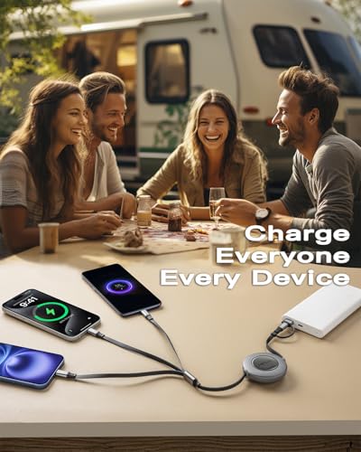 Minlu Multi Tip Charger Cable, 5 in 1 Retractable Multi USB Cable, 1.2 m Fast Charging Cable, Multi Charger Cable with Lightning Micro USB Type C for iPhone, Android, Galaxy Series, Tablet Series