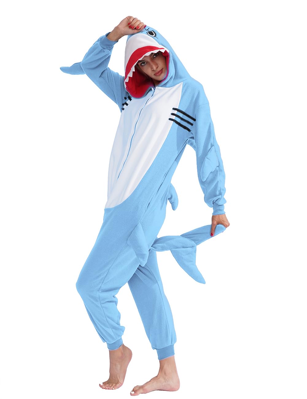 Photo 1 of vavalad Adult Shark Onesie Pajamas Unisex Animal Cosplay Costume One Piece for Women and Men