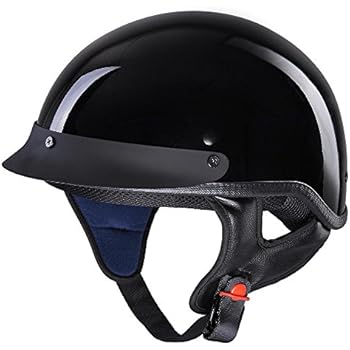 AHR Motorcycle Half Face Helmet DOT Approved Bike Cruiser Chopper High Gloss Black L