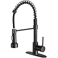 OWOFAN Black Kitchen Faucet with Pull Out Sprayer Stainless Steel Single Handle Spring Sink Faucets 1 Hole Or 3 Hole Dual Function for Farmhouse Camper Laundry Utility Rv Wet Bar