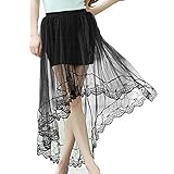 Chiffon Maxi Skirt Gothic Long Dress Gauze See Through Mesh Tulle Lace Design for Women Girl - Black