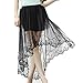 Chiffon Maxi Skirt Gothic Long Dress Gauze See Through Mesh Tulle Lace Design for Women Girl - Black