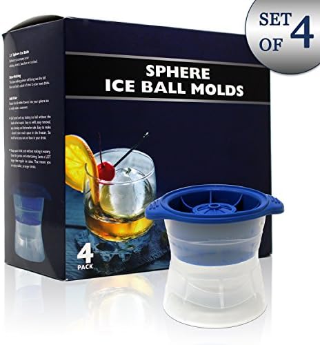Ice Ball Molds - Pack of 4 โ BlueWiz Sphere Silicone Round Ice Cubes for Whiskey, Cocktails and Frozen Desserts โ 100% BPA Free, Food Grade, Dishwasher Safe - 2.5-inch Spheres of Ices Rounds