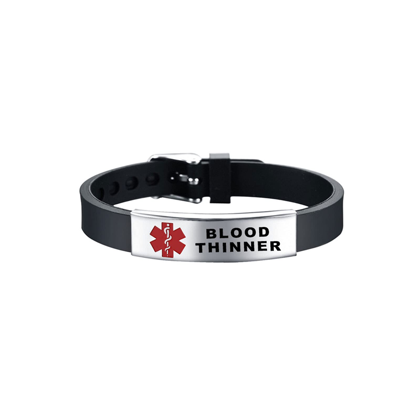 KunBead Jewelry BLOOD THINNER Medical Alert Bracelets for Women Adjustable Stainless Steel Silicone Emergency Awareness Medical ID Bracelet