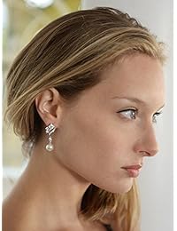 mariell Graceful perla de marfil gota boda nupcial arete con estilo abstracto circonio cúbico