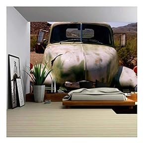 Route 66, Abandoned Car - Removable Wall Mural | Self-Adhesive Large Wallpaper - 66x96 inches