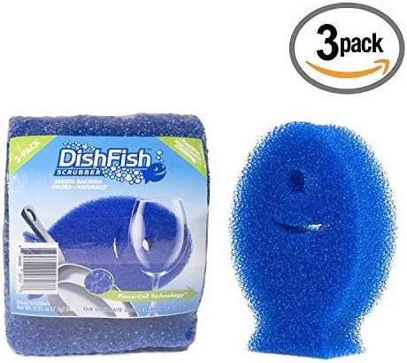 DishFish Scrubber, Non-Scratch Non-Smelling Ergonomic Multi-purpose Cleaning Sponge, 3 Count, Blue