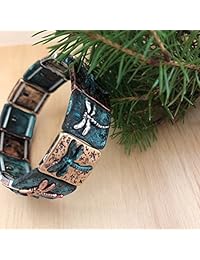 pammyj Tri-tone libélulas encantos pulsera elástica con acabado pátina