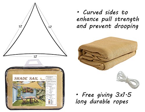 LOVE STORY 12' x 12' x 12' Triangle Sand UV Block Sun Shade Sail Perfect for Outdoor Patio Garden