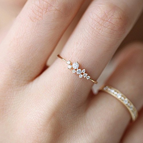 Auwer Rings, Wave Ring Wedding Ring for Women Rose Gold Gold Engagement Wedding Ring Jewelry Accessories Gift (US :8, Gold)