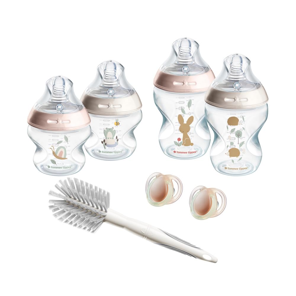 Tommee Tippee Natural Start Newborn Starter Set, 150ml and 260ml Anti-Colic Baby Bottles with Slow Teat Included, Slow & Medium-Flow Breast-Like Teats for a Natural Latch, Self-Sterilising, Pink