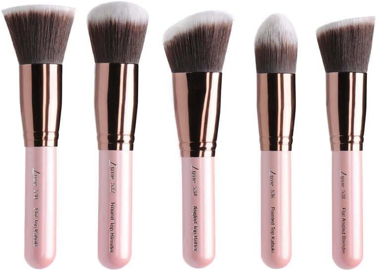 Pink Rose Gold 5 Piece Premium Hair Synthetic Handmade Kabuki Brush Set