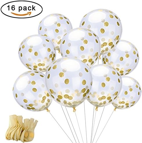 16 Pieces Gold Confetti Balloons-12 Inches Clear Party Balloons with Gold Polka Dots Geat for Wedding Decorations Birthday Engagement Baby Shower Bridal Shower Hen Party Bachelorette and Proposal