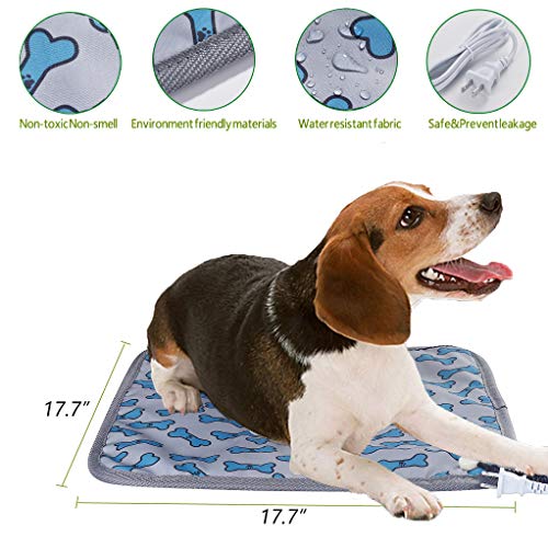 N / A Upgraded Pet Heating Pad for Dog Cat Heat Mat Indoor Electric Waterproof,with Timer and Temperature Adjustable Pet Bed Heater Warmer with Chew Resistant Steel Cord,17x 17 inch (Blue)