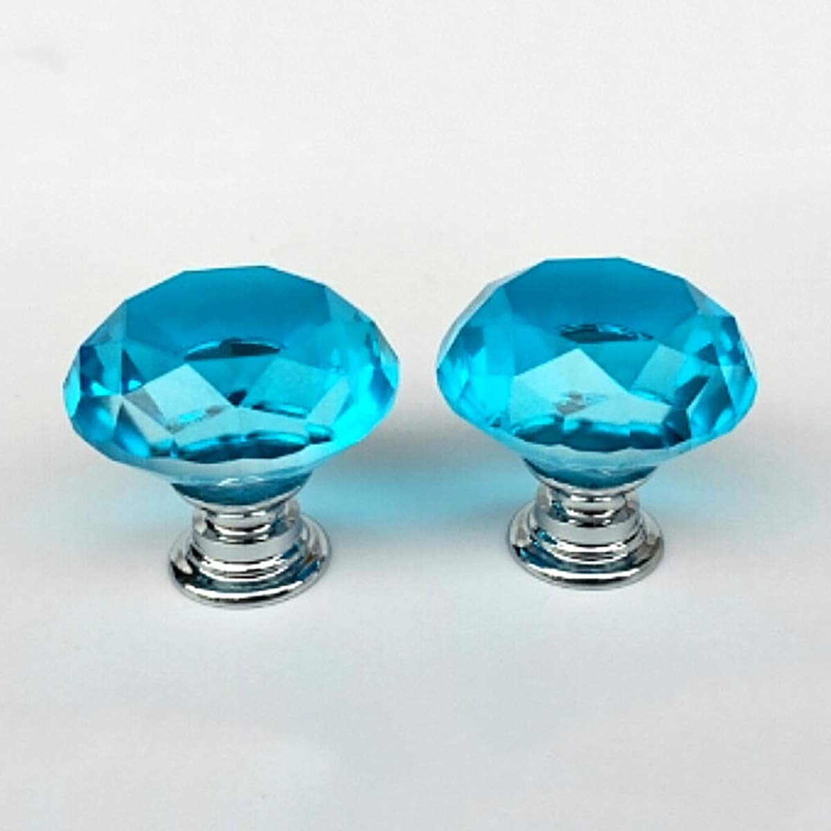 MACHSWON 2 PCS 30mm Crystal Glass Door Knobs Diamond Cut Drawer Pull Handles with M4*22mm Screws for Cupboard Cabinet Wardrobe Home Decorating Silver Base Lake Blue — image 1