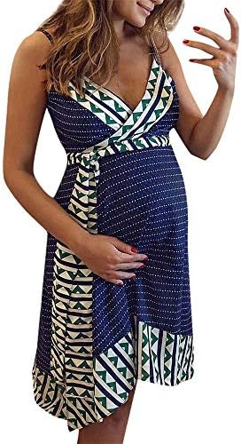 Boho Maternity Dress Women Stripe Printed Backless Dress Sleeveless Dress Loose Dress Pregnant Clothes