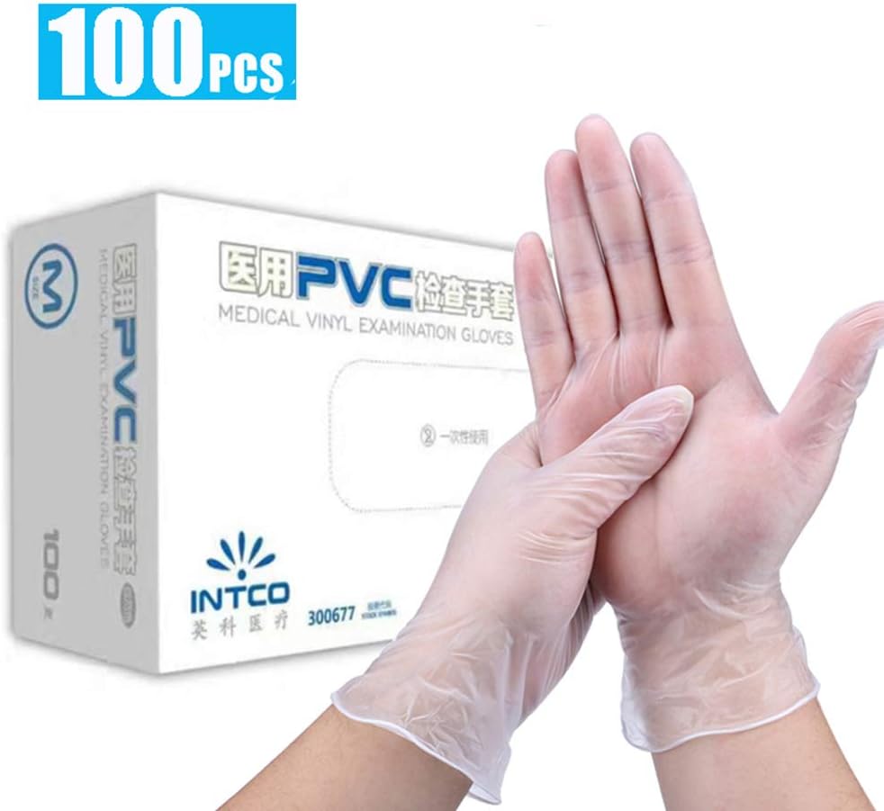 100 PCS Vinyl Gloves Powder Free Examination Gloves Food Safe Disposable Latex Free Transparent L