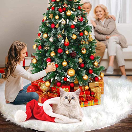 Large Christmas Tree Skirt, 60 Inch White Faux Fur Christmas Tree Skirt