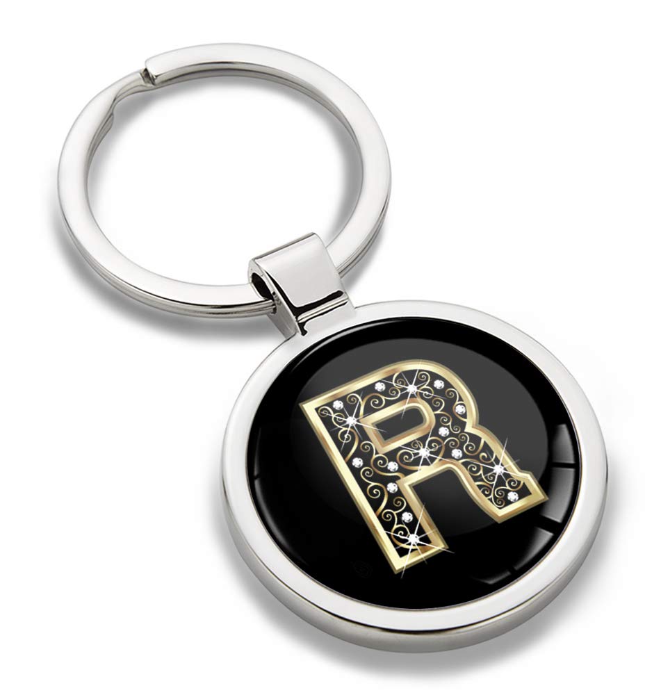 Biomar Labs Letter Keychain Alphabet Initial Keyring 3D Metal Stainless Steel Personalised Initials Charm for Car Keys and House Keys Available in Gold (R in Gold KK 70)