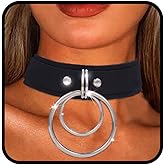 Obmyec Gothic Leather Choker Circle Ring Choker Necklace Punk Choker Collar Adjustable Goth Rock Necklaces for Women