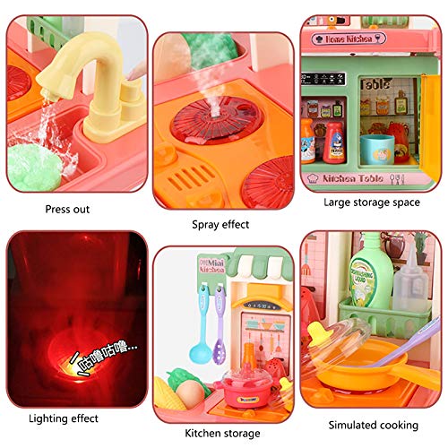HYISHION Große Spielküche, Kinderküche mit Wasserpumpe Herd Spielzeug Spielküche Zubehör mit Sound Licht Lebensmittel… – Bild 5