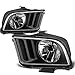 Auto Dynasty Factory Style Halogen Headlights Assembly Compatible with Ford Mustang Pony 5th Gen 2005-2009, Driver and Passenger Side, Black Housing Clear Corner