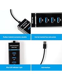 Portable Universal USB 3.0 SuperSpeed de 2 puertos   Hub de 4 puertos con luz LED ultra slim Cable Adaptador Divisor para PC, computadora, Portátil, Unidades flash USB y otros dispositivos, color negro, Negro