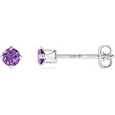 LUSTRE AND LIGHT 3mm Round Natural Amethyst Stud Earrings for Women in Sterling Silver, February Birthstone Jewelry Gifts for Her Birthday, Anniversary, Graduation, Christmas (Prong-Set)