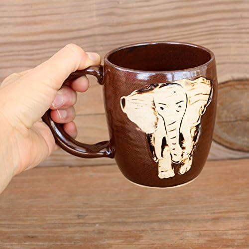 Elephant Stamped Pottery Mug. Medium 12 - 16 Ounce Handmade Stoneware Clay Coffee Cup. Brick Red Brown. Alabama Elephant