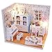 Flever Dollhouse Miniature DIY House Kit Creative Room With Furniture and Glass Cover for Romantic Artwork Gift(Rise And Shine&Blooming Summer Day)
