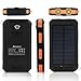 Solar Power Bank, 20000mAh Qi Portable Charger Waterproof Battery Packs with Dual Ports, Compass, Flashlight for Camping Solar Panel for Smartphones, GPS and Other Devices
