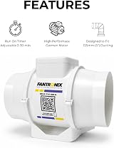 Fantronix 125 mm Inline Bathroom Extractor Fan with Run-On Timer view 5